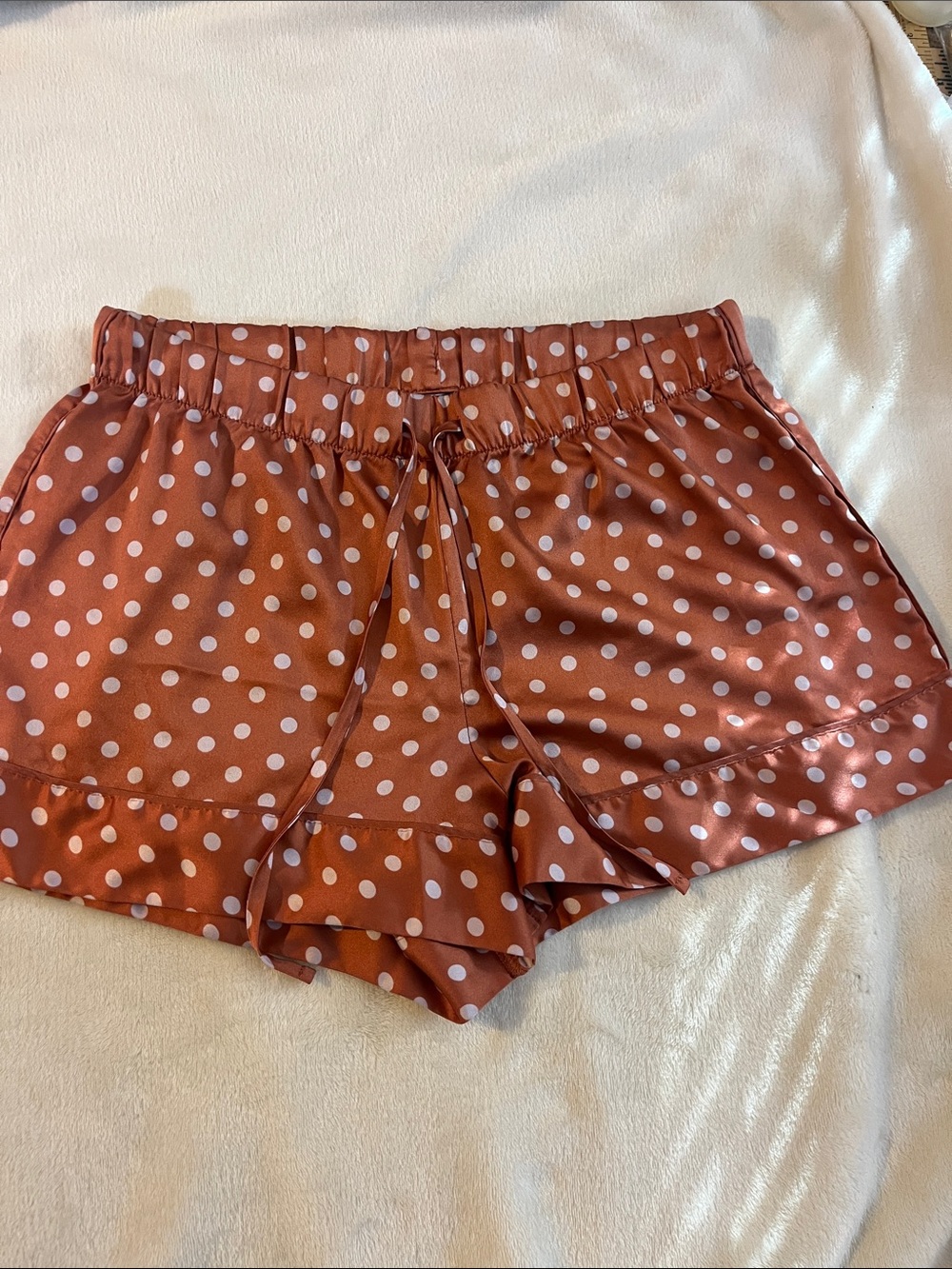 Victoria's Secret Satin Polka Dot Sleep Shorts in Copper and White colors